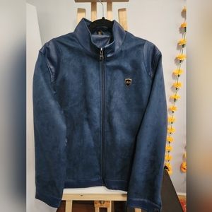 Bottega Veneta Italian Navy Suede Leather Zipper Jacket Men(L-size)
